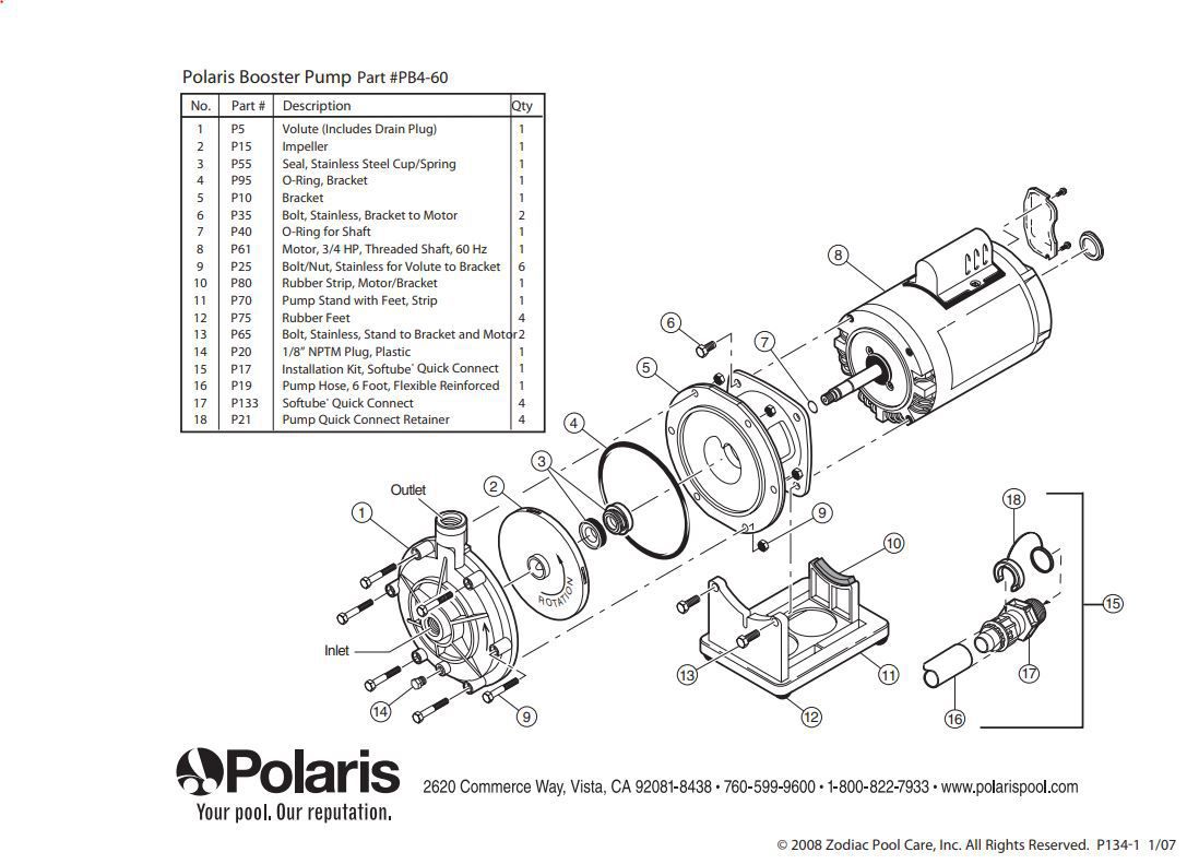 Polaris Booster Pump PB4-60 Parts (before 11/2011)