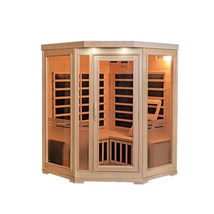 Sonoma 3-Person Hemlock Infrared Corner Sauna with 7 Carbon Heaters - SA7019